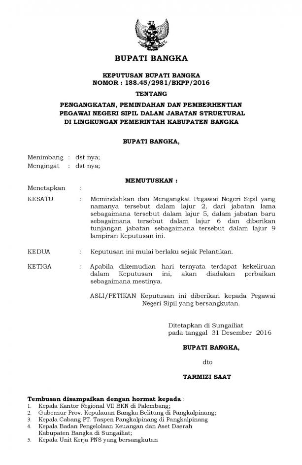 Pengambilan Sumpah Jabatan dan Pelantikan Pejabat OPD baru tahun 2017